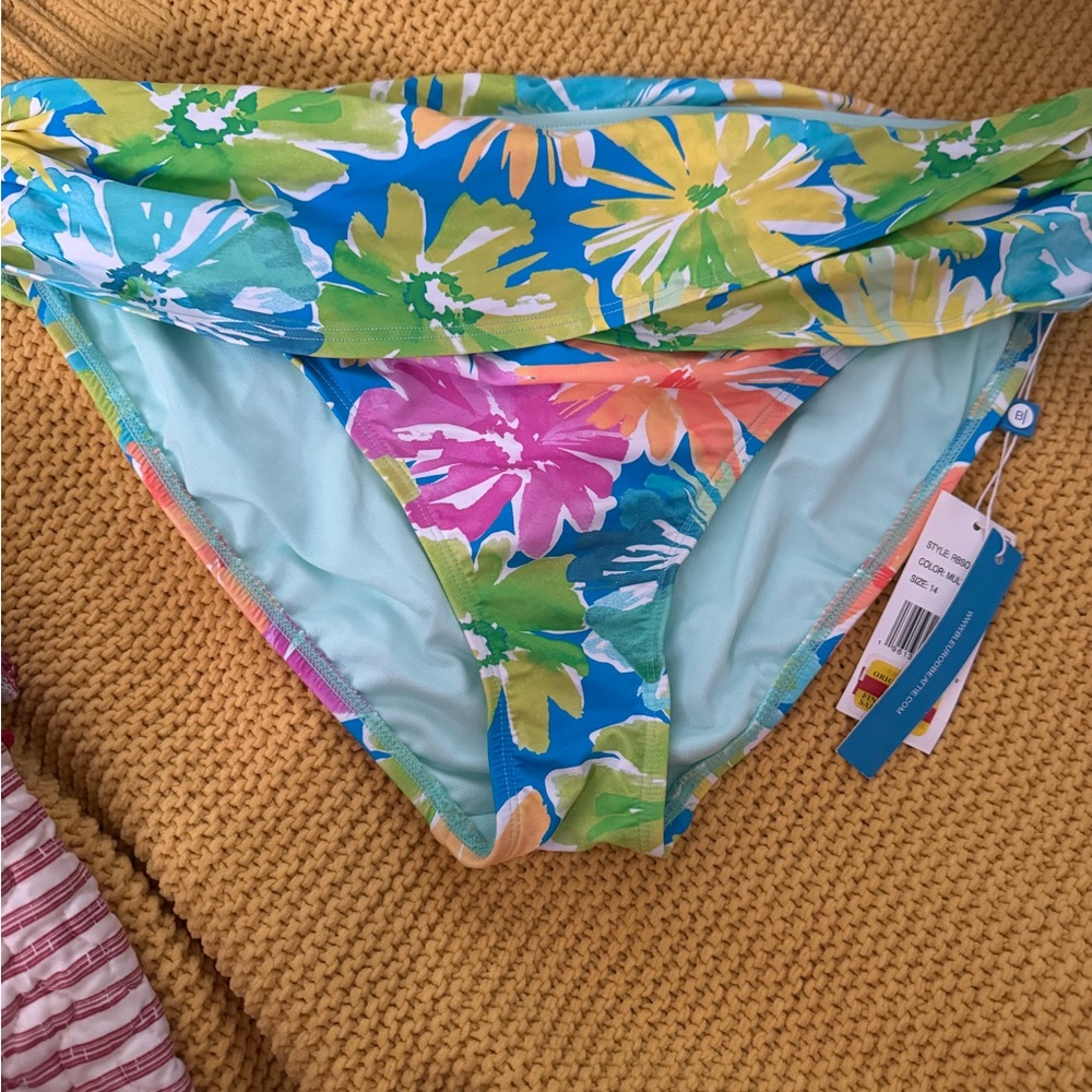 Bleu Rod Beattie Floral Bikini Bottom - Blue, Green, Yellow, Pink